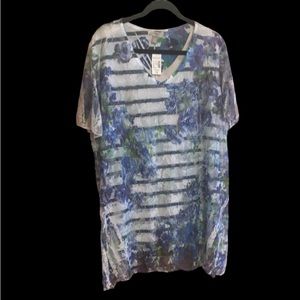 Roz & Allie plus size 3X blue floral short sleeve slip over blouse new with tags
